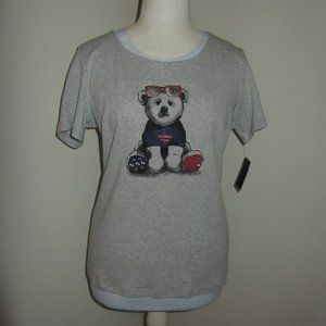 CLEARANCE Women's Short Sleeve Pull Over Top with Americana Bear Size L NWT.